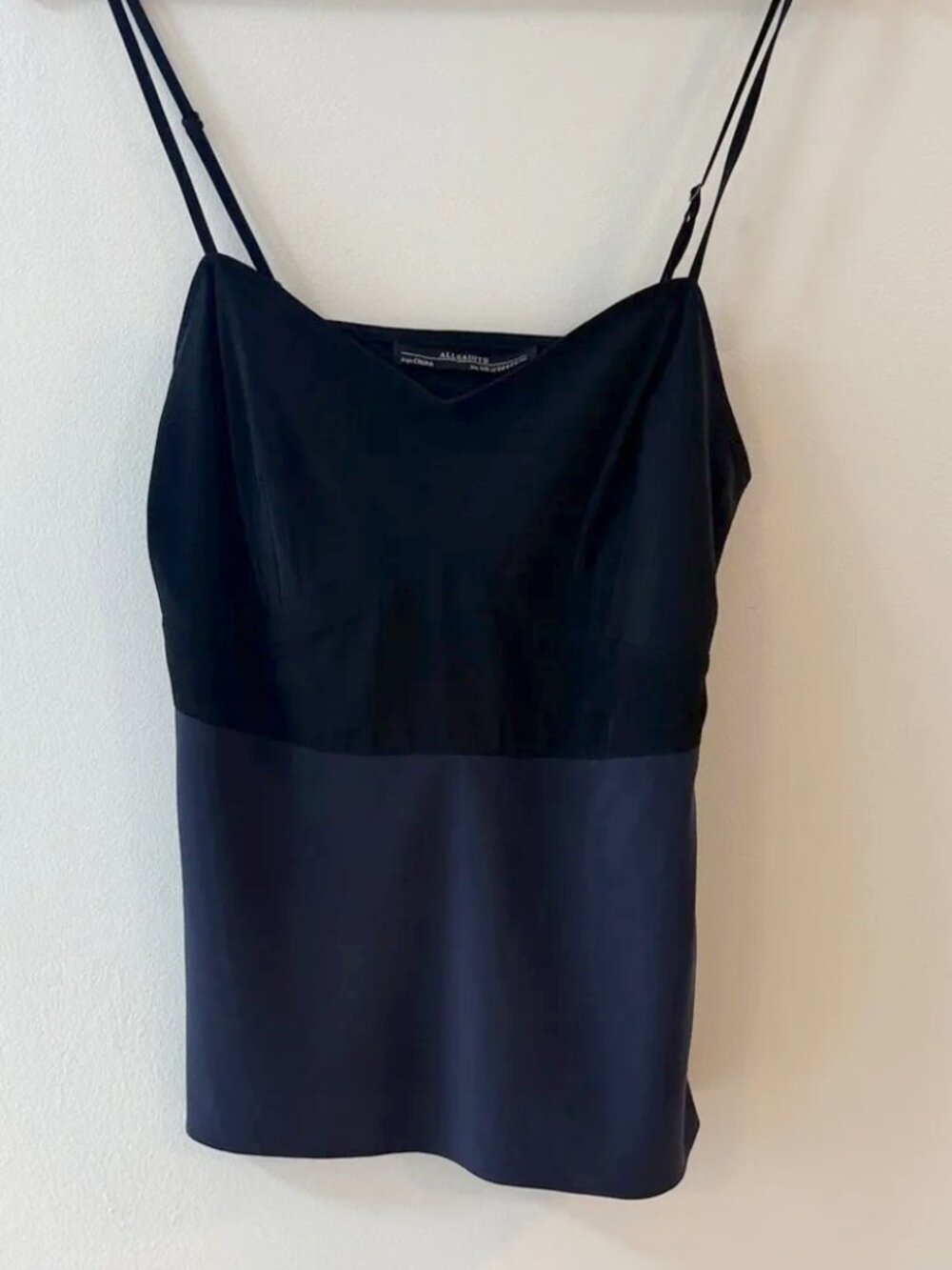 EUC All Saints matte silky camisole minimal two-tone Black / Navy cami top - 8